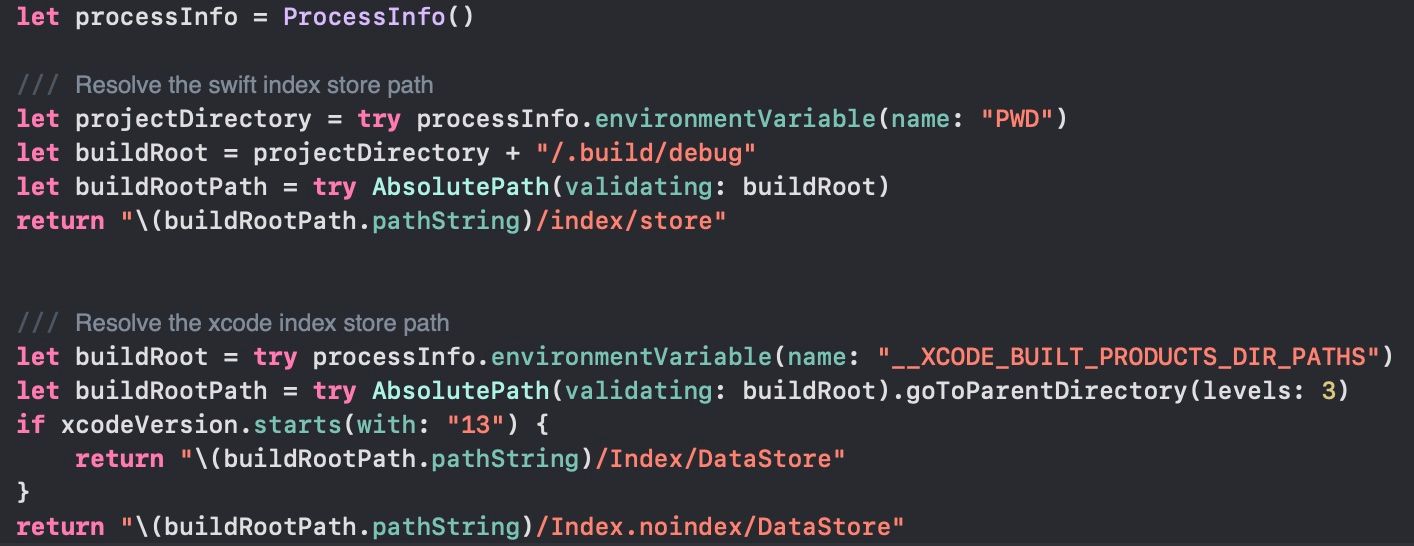 Resolving index store database paths via ProcessInfo