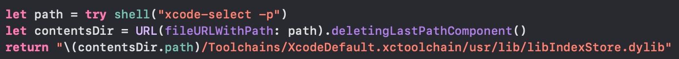 Resolving libIndexStorePath via xcode-select